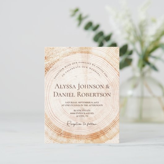 Invitation Cercles d'écorce d'arbre en bois Unique Mariage ru (Debout devant)
