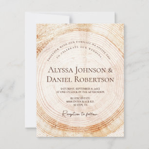 Invitation Cercles d'écorce d'arbre en bois Unique Mariage ru