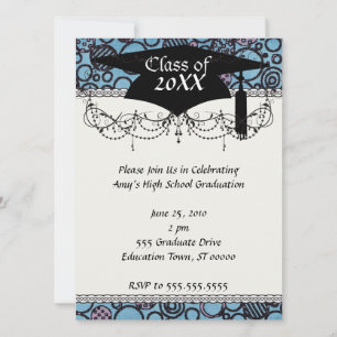 Invitation cercles funky doodle grad graduation