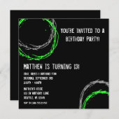 Invitation Cercles gris et vert Grunge Boy Fête d'anniversair (Devant / Derrière)