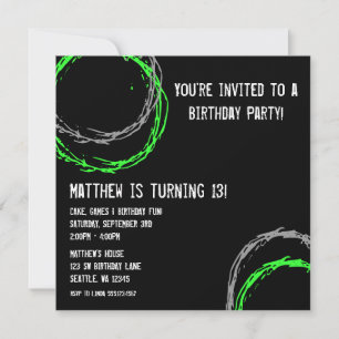 Invitation Cercles gris et vert Grunge Boy Fête d'anniversair