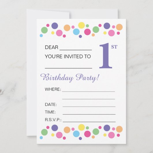 Invitation Cercles illusima, Dos pourpre, 1er anniversaire (Devant)