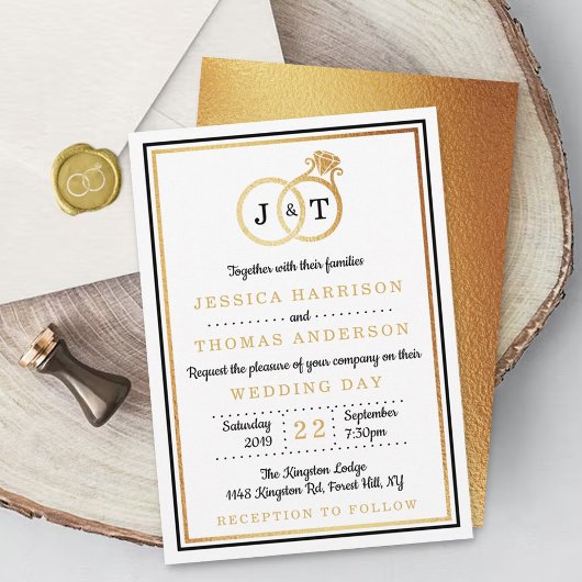 Invitation Cercles Mariages Chic Faux Gold Foil