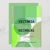 Invitation Cercles verts Abstraits et mariage des Carrés (Devant / Derrière)