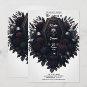 Invitation Cercueil Bloom Fleur de crâne blanc mariage gothiq (Devant / Derrière)