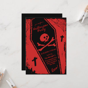 Invitation Cercueil dessiné à la main noir et rouge pour soir