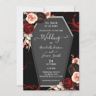 Invitation Cercueil Fleurs Gothiques Mariage Jusqu'à ce que l