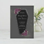 Invitation Cercueil Roses grises scintillantes noires Mariage (Debout devant)