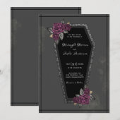 Invitation Cercueil Roses grises scintillantes noires Mariage (Devant / Derrière)