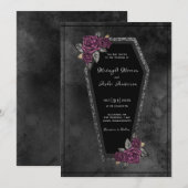 Invitation Cercueil Roses grises scintillantes noires Mariage (Devant / Derrière)