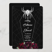 Invitation Cercueil Toile d'Araignée Noir Blanc Hallowedding (Devant / Derrière)