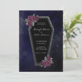 Invitation Cercueils Roses Étincelantes Bleu Nuit Mariage Hal (Debout devant)