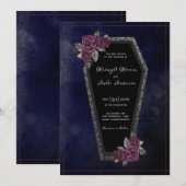 Invitation Cercueils Roses Étincelantes Bleu Nuit Mariage Hal (Devant / Derrière)