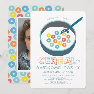 Invitation Cereal-sly Awesome Blue Cereal Boy Photo Anniversa