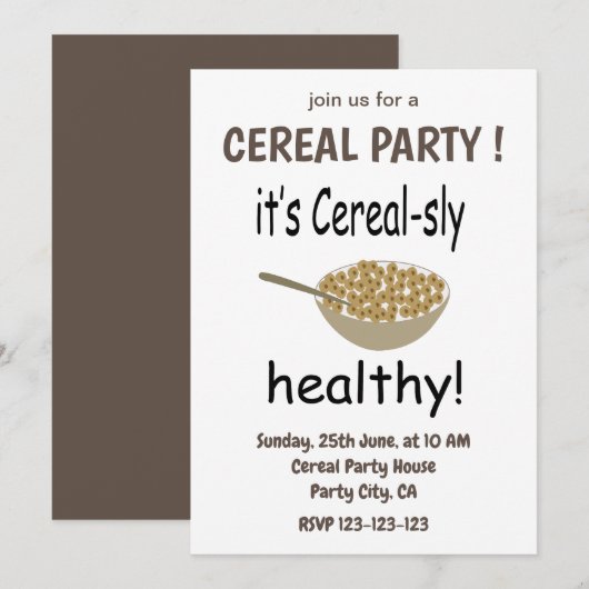 Invitation Céréale C'est une fête de céréales saines céréale- (Devant / Derrière)
