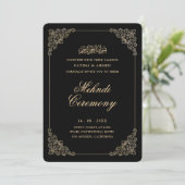 Invitation Cérémonie Antique Baroque Mehndi Noir Or Script (Debout devant)