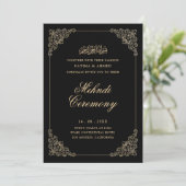 Invitation Cérémonie Antique Baroque Mehndi Noir Script Or (Debout devant)