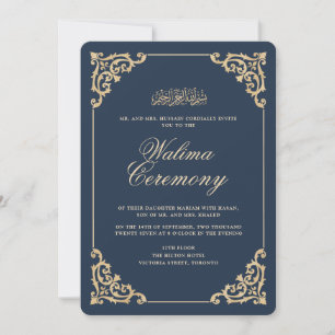Invitation Cérémonie Antique Vintage Baroque Navy Blue Walima