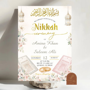 Invitation Cérémonie bohème beige florale Ameen