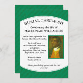 Invitation CÉRÉMONIE BURIALE | Photo | Green | Funérailles (Devant / Derrière)