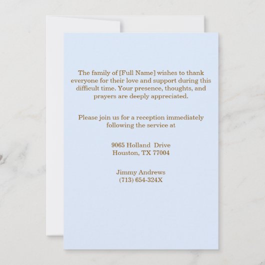 Invitation Cérémonie commémorative des funérailles du ciel Fe (Dos)