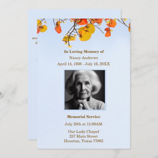 Invitation Cérémonie commémorative des funérailles du ciel Fe (Devant / Derrière)