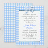 Invitation Cérémonie d'anniversaire du bébé Blue En vichy et  (Devant / Derrière)