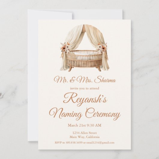 Invitation Cérémonie d'attribution de nom à la petite fille o (Devant)