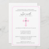 Invitation Cérémonie de baptême Croix rose Fille (Devant / Derrière)