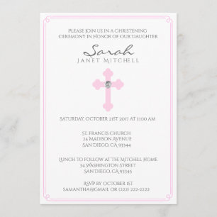 Invitation Cérémonie de baptême de Croix rose