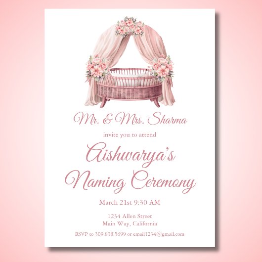 Invitation Cérémonie de baptême de fille rose