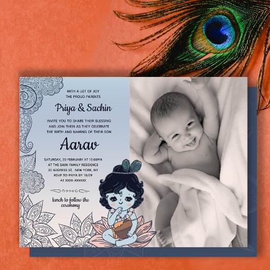 Invitation Cérémonie de baptême du bébé Namkaran