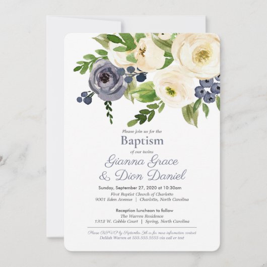 Invitation Cérémonie de baptême et réception - Fille, garçon  (Devant)