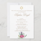 Invitation Cérémonie de baptême Hébreu Floral Rustic Girl (Devant)