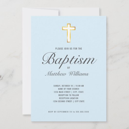 Invitation Cérémonie de baptême moderne Faux Gold Foil Cross (Dos)