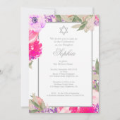 Invitation Cérémonie de baptême pour bébé Hébreu Floral Argen (Devant)