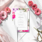 Invitation Cérémonie de baptême pour bébé Hébreu Floral Argen