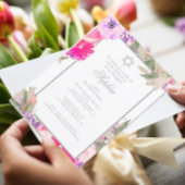 Invitation Cérémonie de baptême pour bébé Hébreu Floral Argen