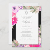 Invitation Cérémonie de baptême pour bébé Hébreu Floral Argen (Devant)