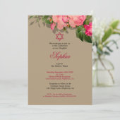 Invitation Cérémonie de baptême pour bébé Roses floraux hébre (Debout devant)