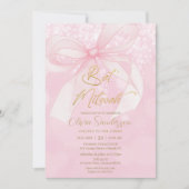Invitation Cérémonie de Bat Mitzvah Coquette Ruban à Arc Rose (Devant)