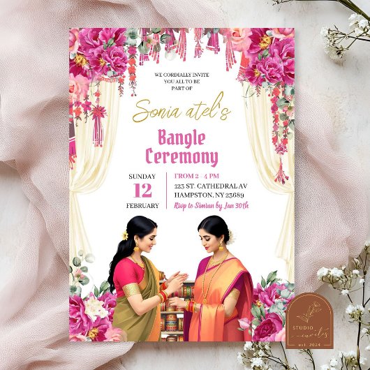 Invitation Cérémonie de Choora Bangle Pink Fuchsia India