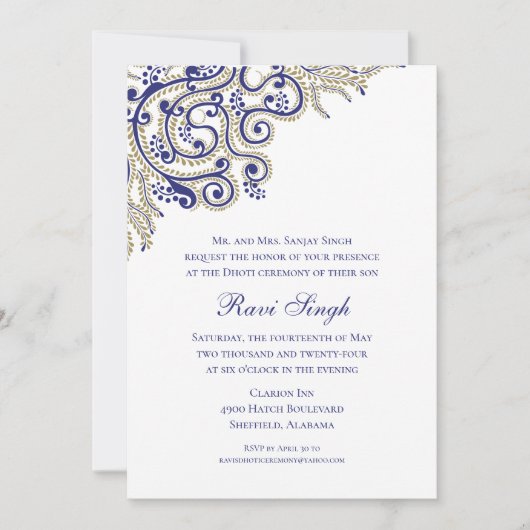 Invitation Cérémonie de Dhoti (Devant)