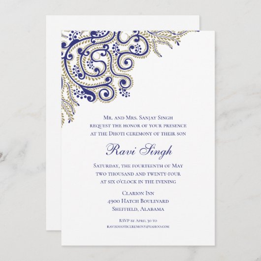 Invitation Cérémonie de Dhoti (Devant / Derrière)