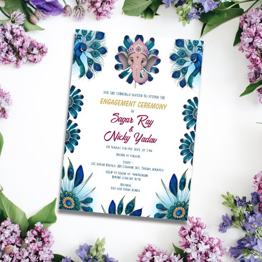 Invitation Cérémonie de fiançailles hindoue indienne Plume de