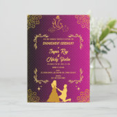 Invitation Cérémonie de fiançailles hindoue indienne rose et (Debout devant)