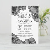 Invitation Cérémonie de graduation florale noire et blanche (Debout devant)