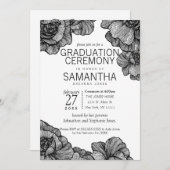 Invitation Cérémonie de graduation florale noire et blanche (Devant / Derrière)