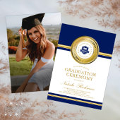 Invitation Cérémonie de graduation officielle Blue & Gold Pho