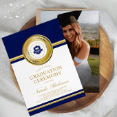 Invitation Cérémonie de graduation officielle Blue & Gold Pho